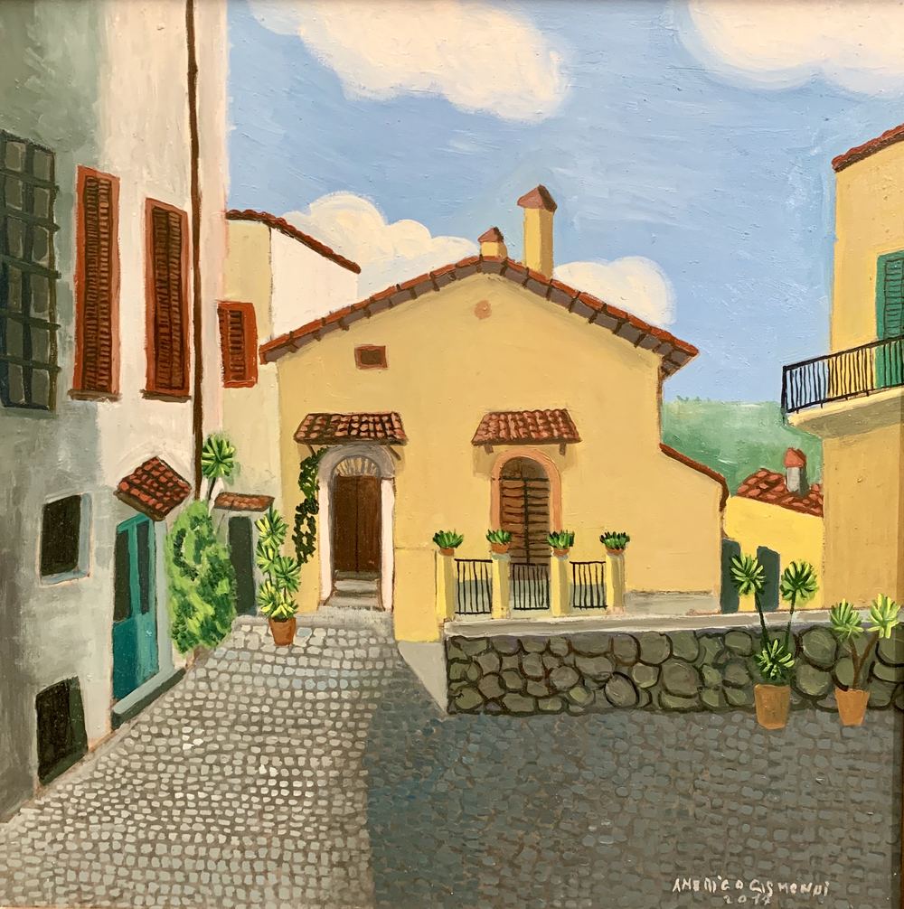 Formello – Piazza Ferrucci, olio su tela, 60×60 cm, 2017