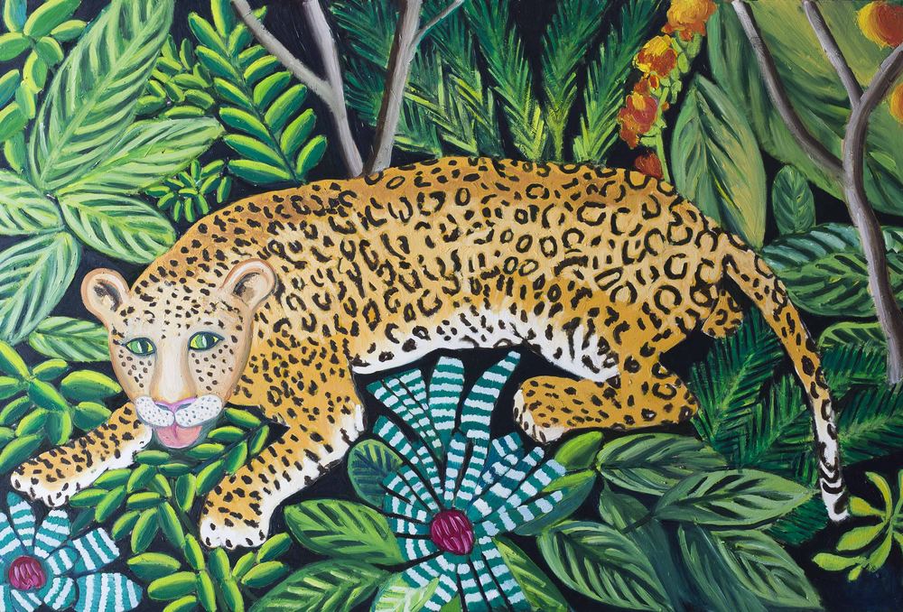 Giaguaro nel verde, olio su tela, 80×120 cm