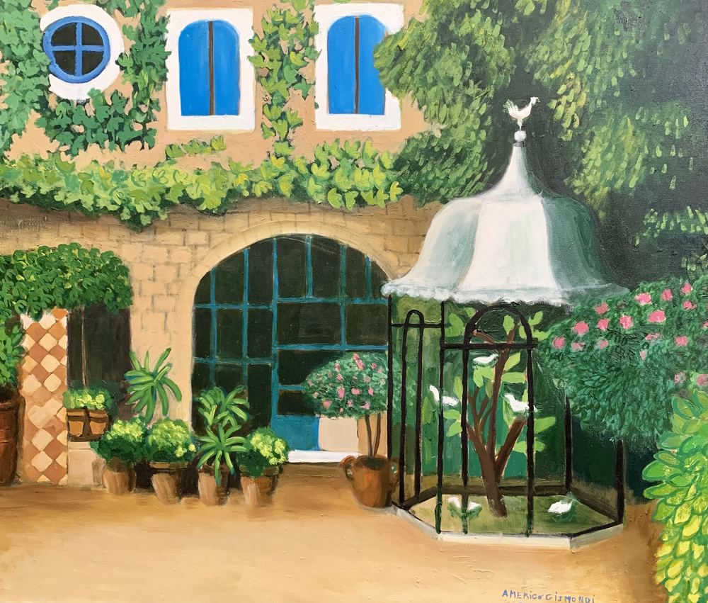 Giardino in Provenza con colombaia, olio su tela, 60×70 cm, 2009