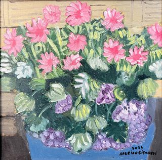 Natura morta con fiori, olio su tela, 30×30 cm, 2024