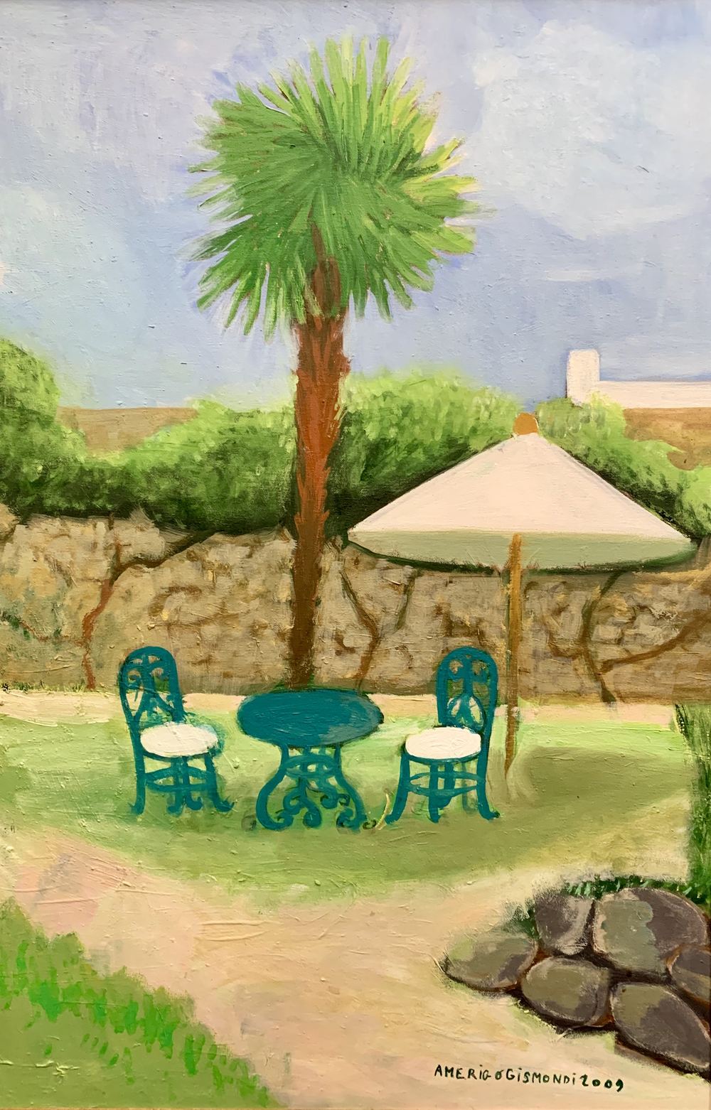 Palma con seggioline verdi, olio su tela, 60×40 cm, 2009