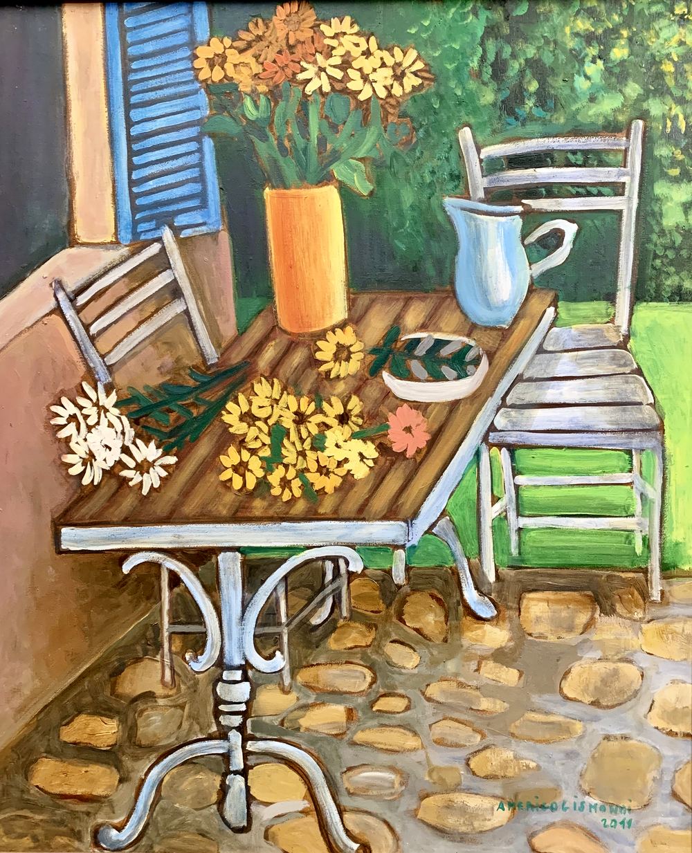 Tavolo con fiori sotto la finestra, olio su tela, 60×50 cm, 2011