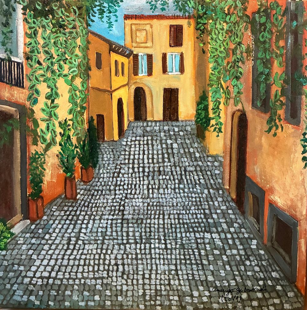 Un angolo di Trastevere, olio su tela, 50×50 cm, 2011