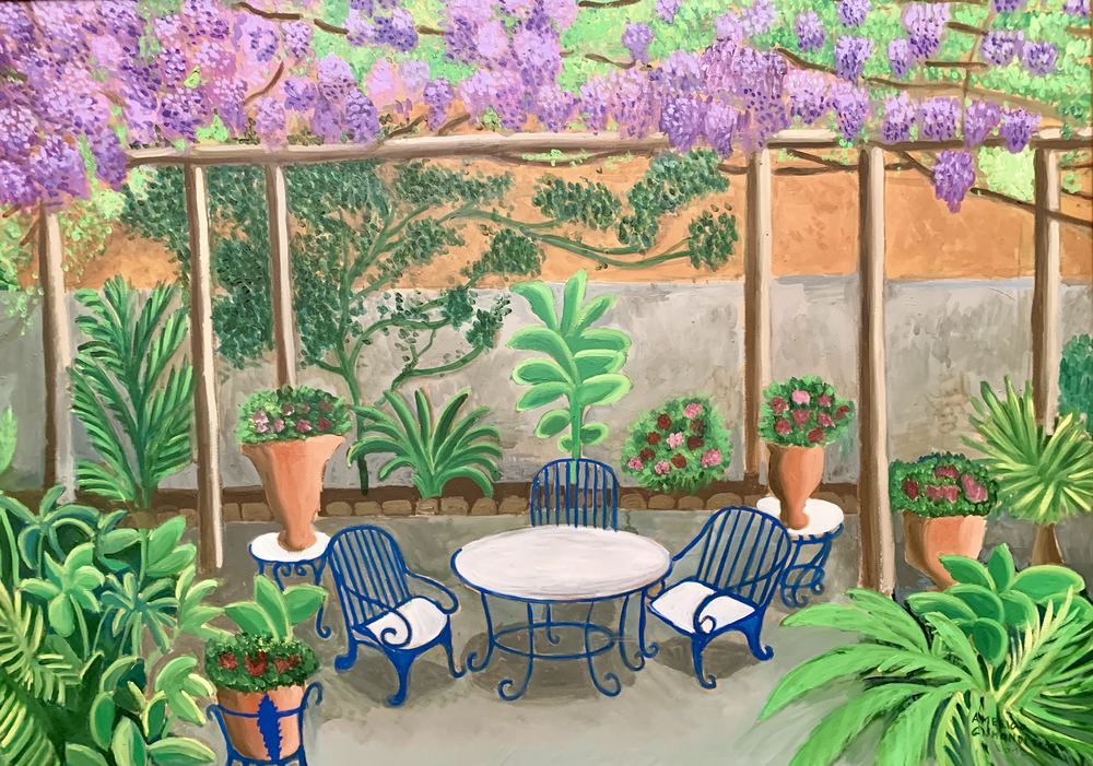 Veranda con glicine, olio su tela, 70×100 cm, 2012